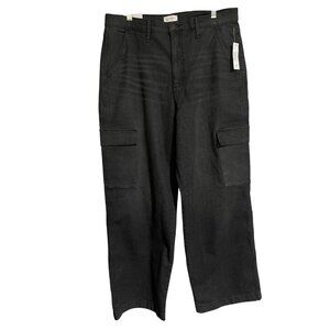 Jessica Simpson Black Cargo Jeans High Rise Wide Leg Stretch Denim Women Size 12